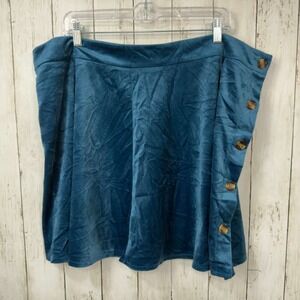 Shein Curve Women's Blue Faux Suede Button Side Mini Skirt Size 4XL